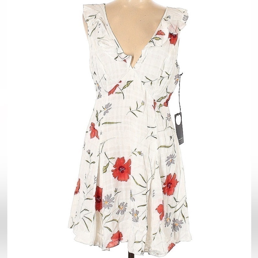 Revolve Privacy Please Polk Plaid Floral Mini Dress White Open Back Ruffle - Picture 5 of 8